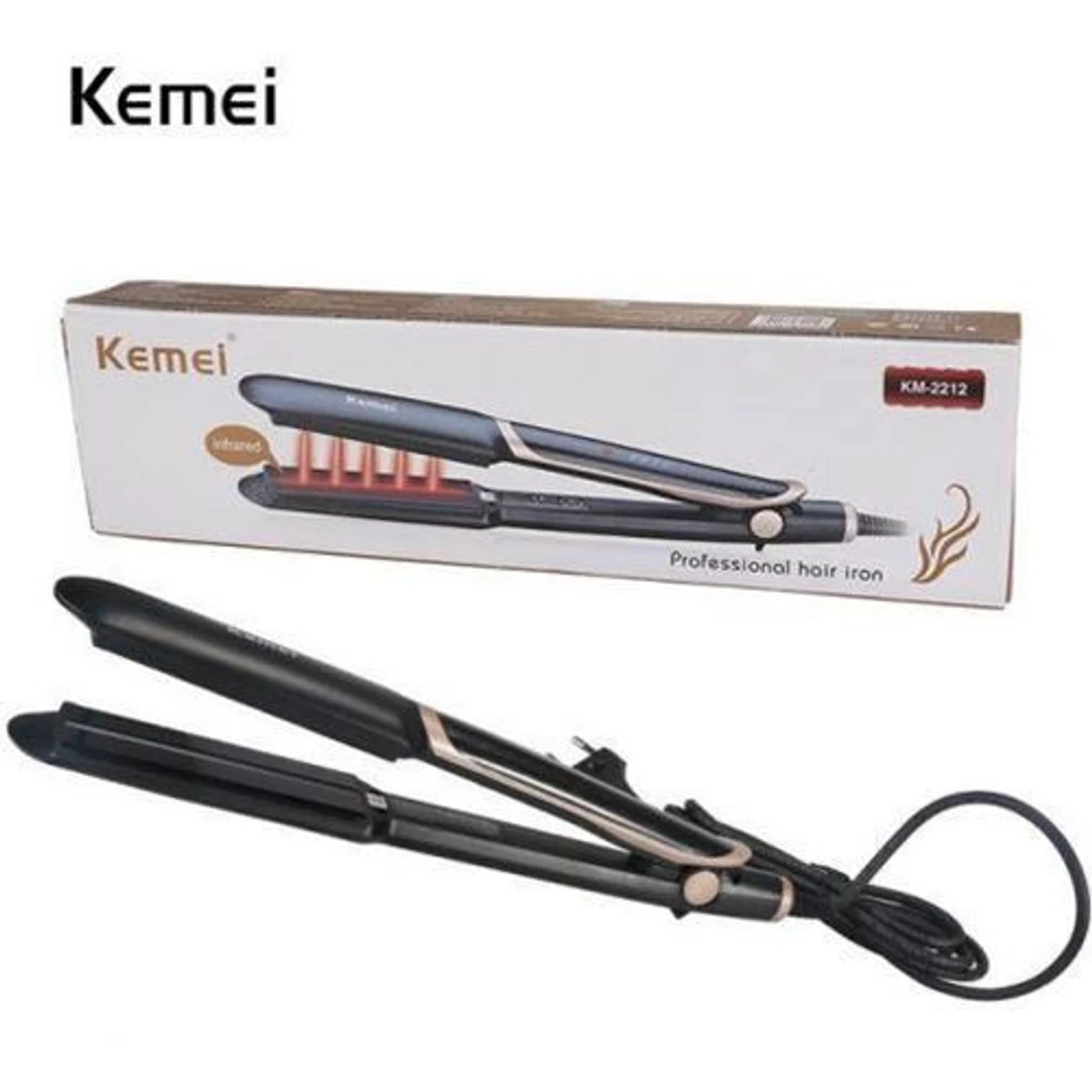 Kemei Km-2212 Hair Electric LCD Straightening Iron - Image 3