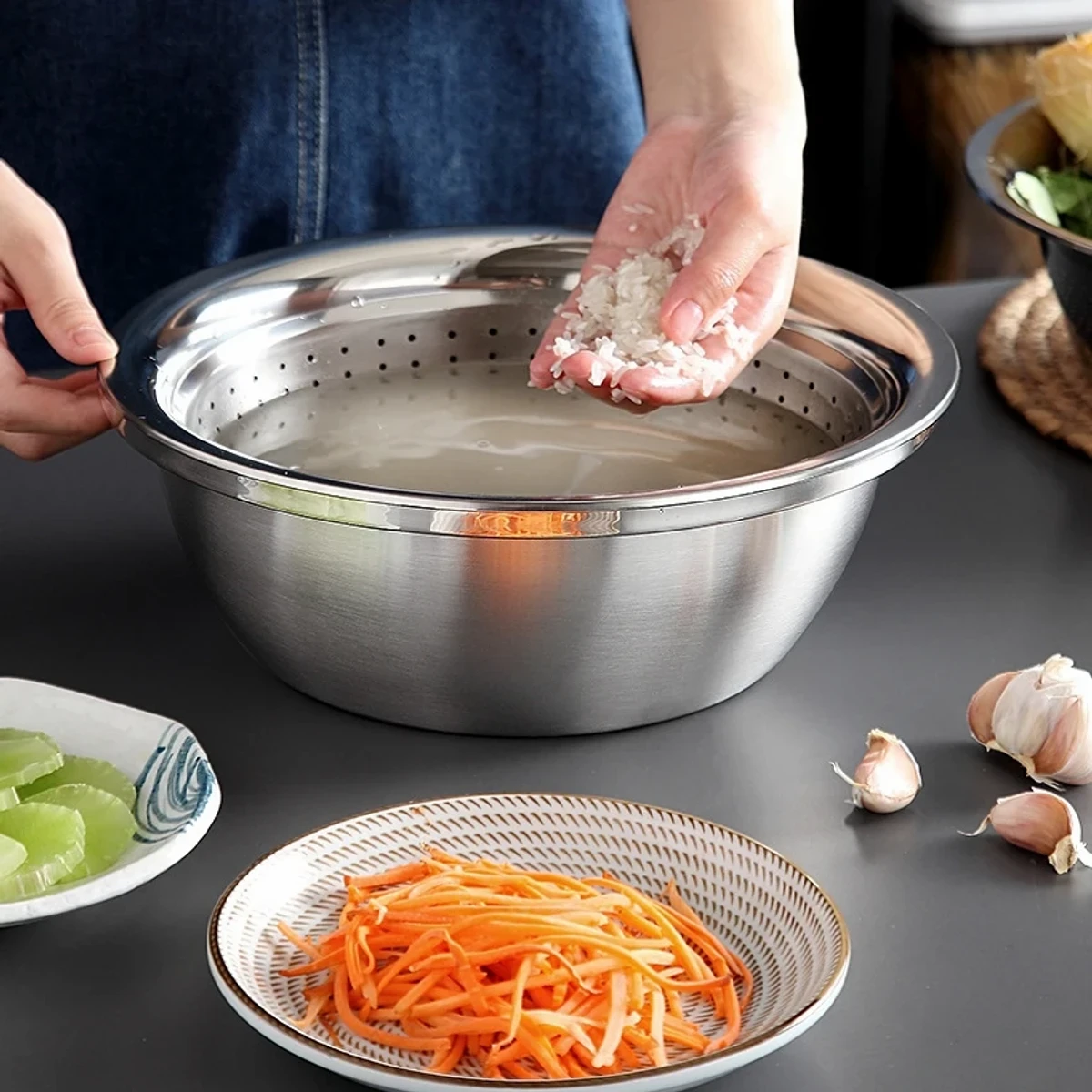 3 IN 1 VEGETABLE CUTTER WITH DRAIN BASKET - Image 6