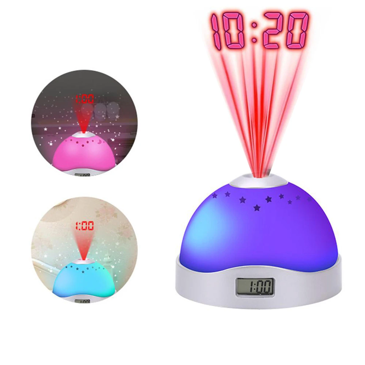 Colorful Projection Clock Star Sky Night Light