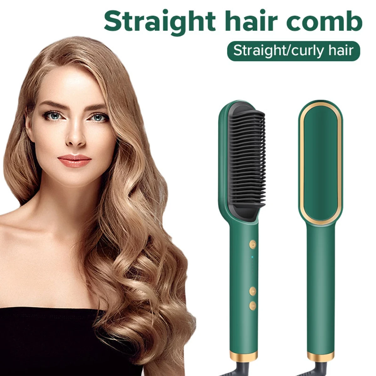 2in1 Hair Straightener + Curler Comb Brush